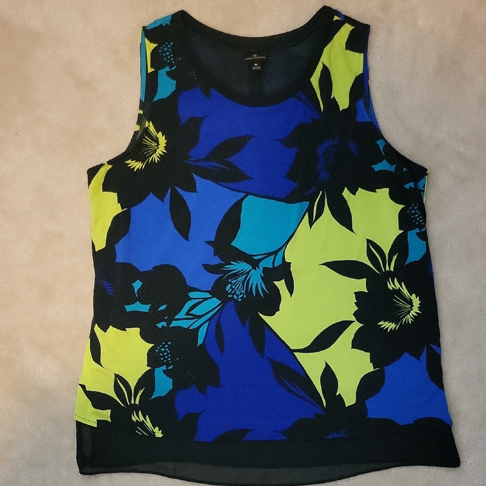 🤑⬇️Worthington Blue and Yellow Floral Tank Top